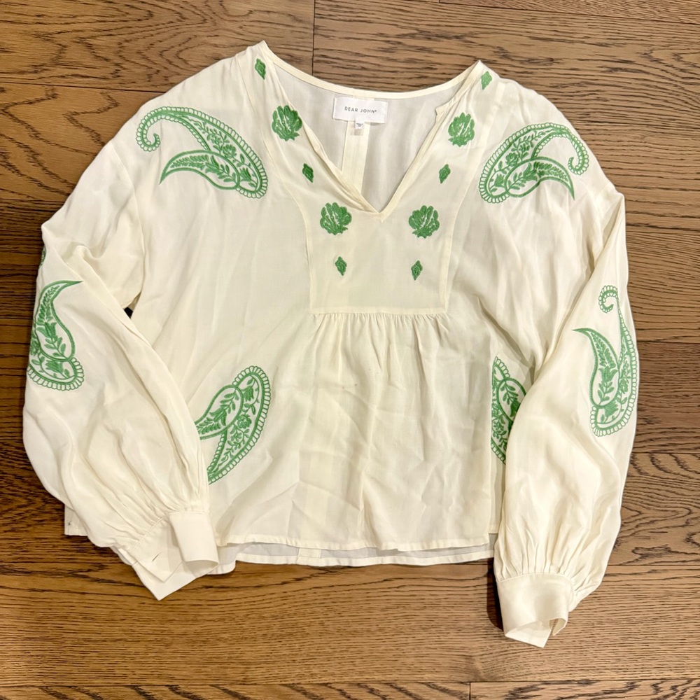 Dear John Cream Blouse with Green Paisley Design